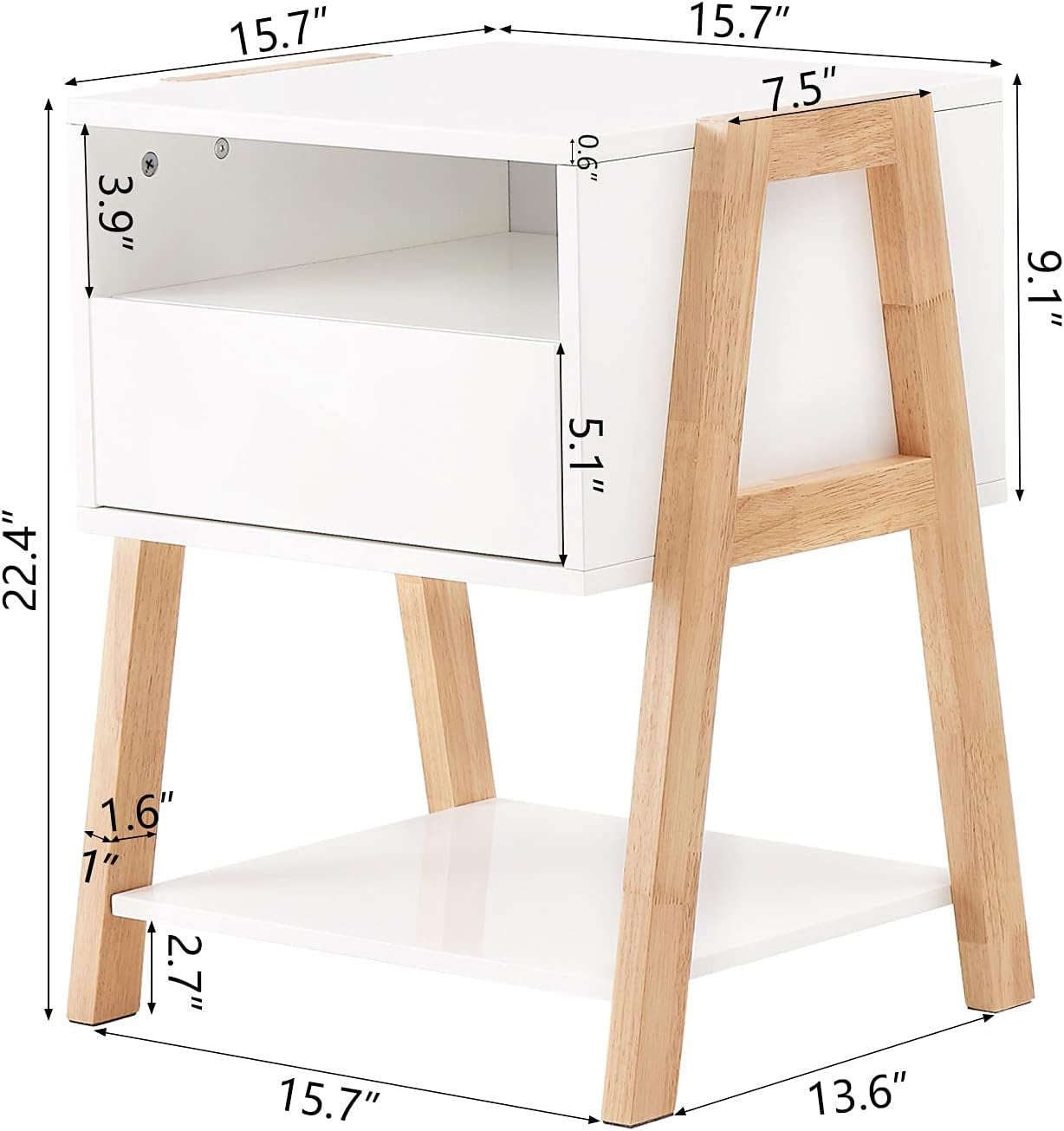 White Nightstand Set of 2 with Drawer Storage Shelves for Bedroom, Living Room, and Office