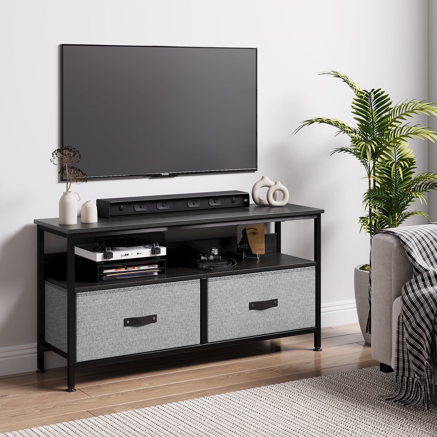 50-Inch Dresser TV Stand with 2 Drawers and Shelves - Compact Media Console for Bedroom