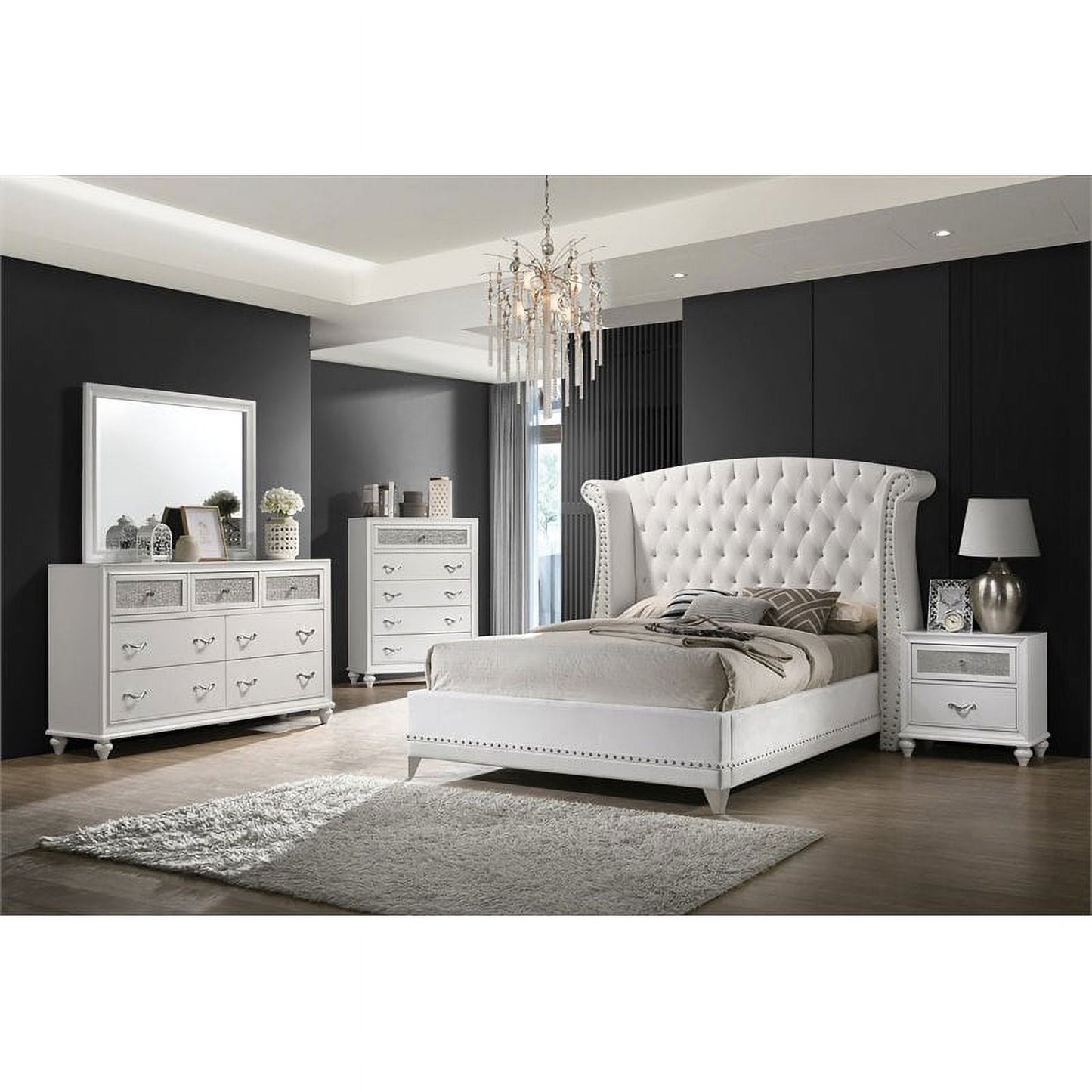 Barzini 5-Piece Glam Upholstered Queen Bedroom Set by in White
