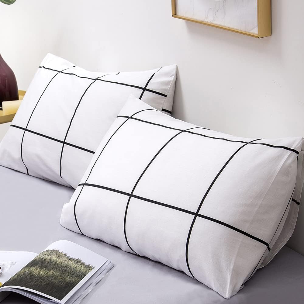 3Pcs Grid White Black Plaid Queen Duvet Cover Bedding Set