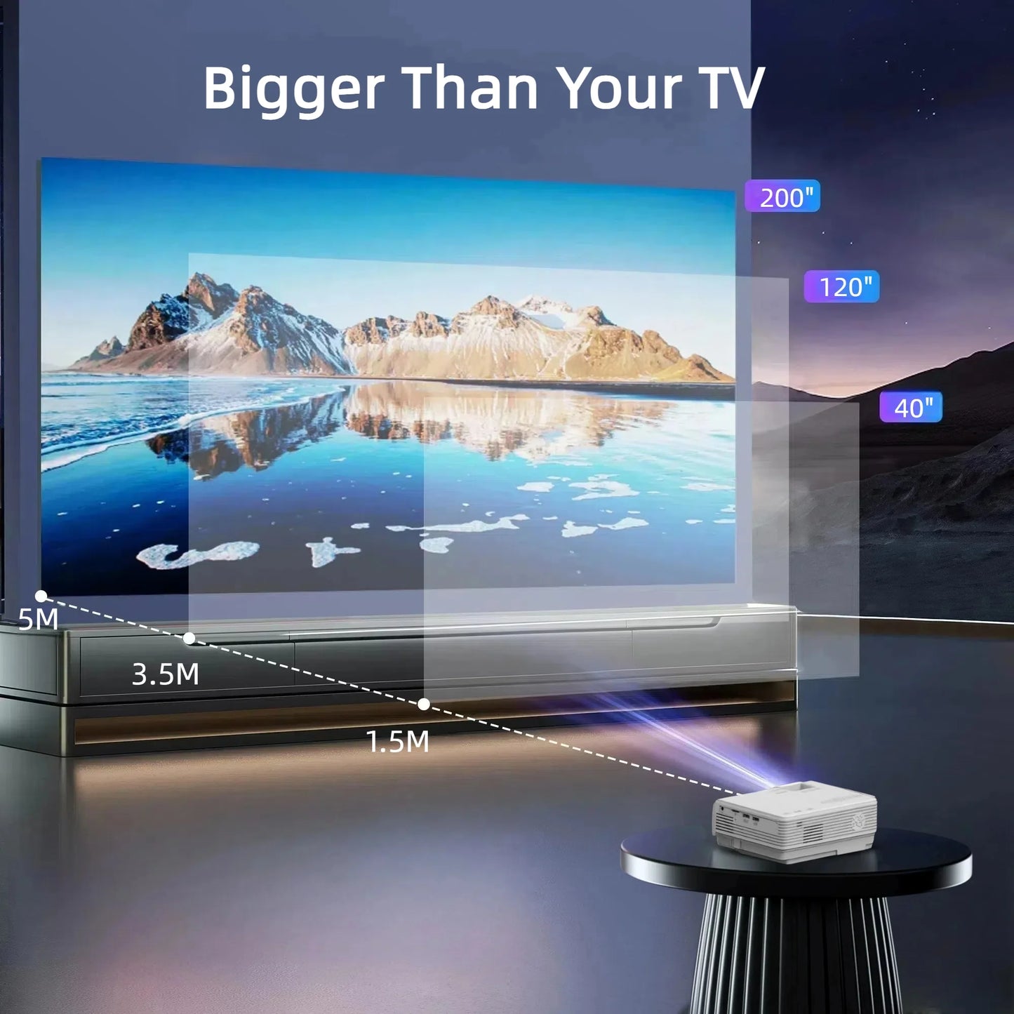 Mini Projector with Bluetooth 5.2 and Screen, 1080P HD Movie Projection, Supports Up to 200" Screen