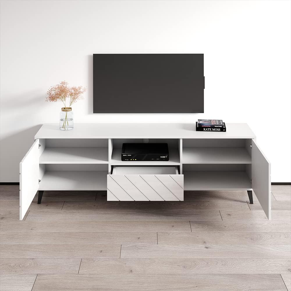 Paris High-Gloss Mid-Century Modern 71'' TV Stand with Storage for TVs up to 80" - White Media Center Console
