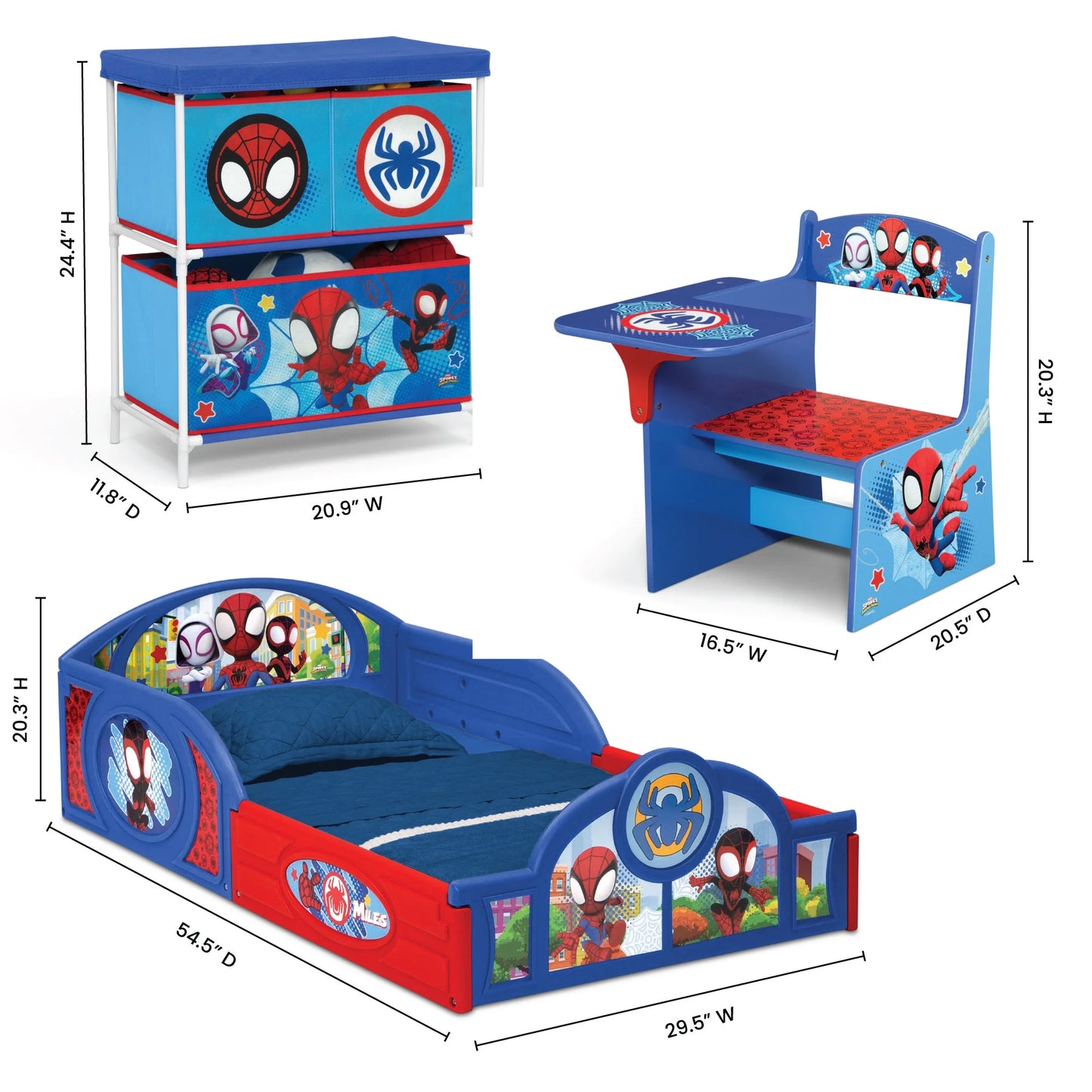Spidey and His Amazing Friends 3-Piece Toddler Bedroom Set in Blue