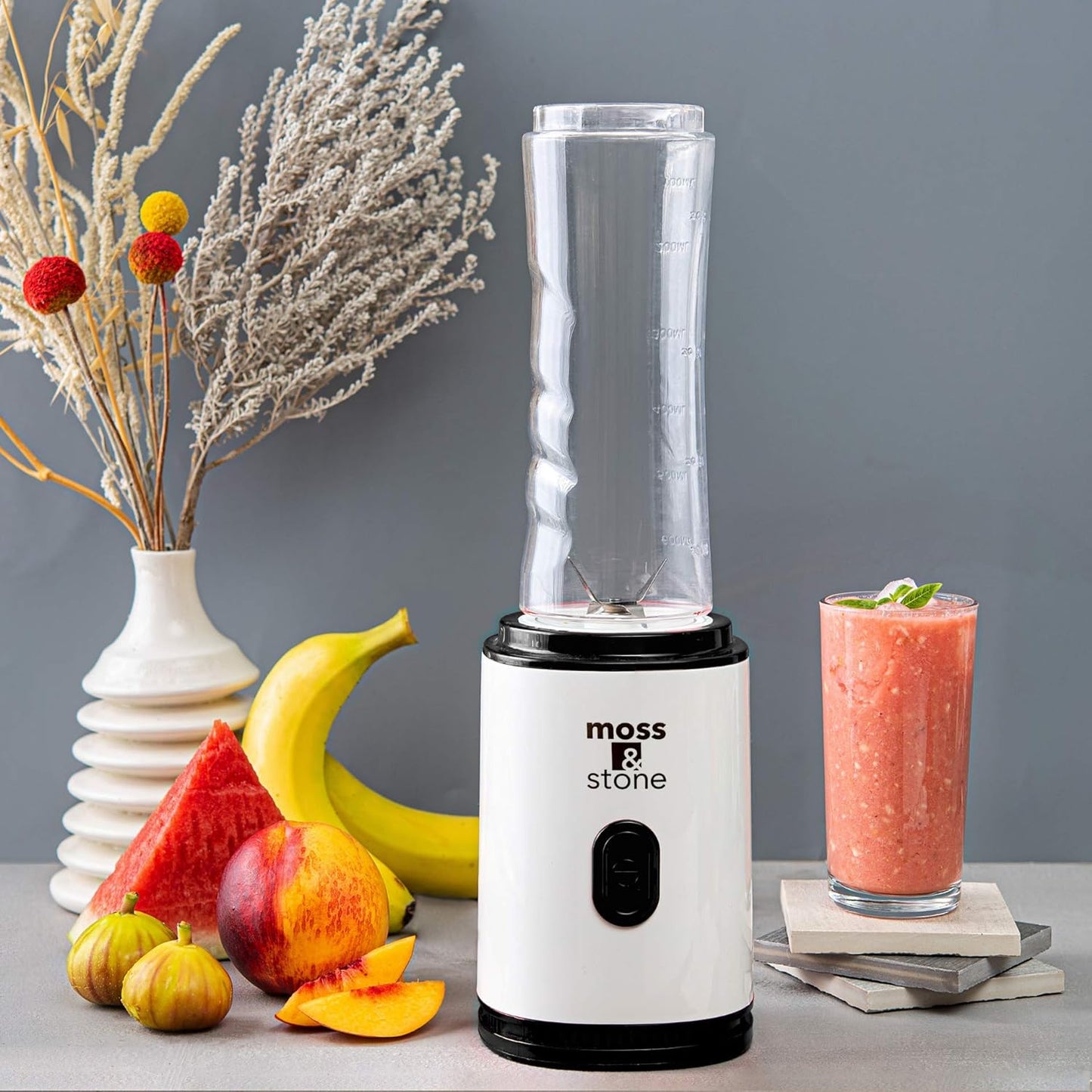 Personal Blender for Single Serve Shakes and Smoothies with Portable 20 Oz Travel Bottle - Mini Juicer in White and Black