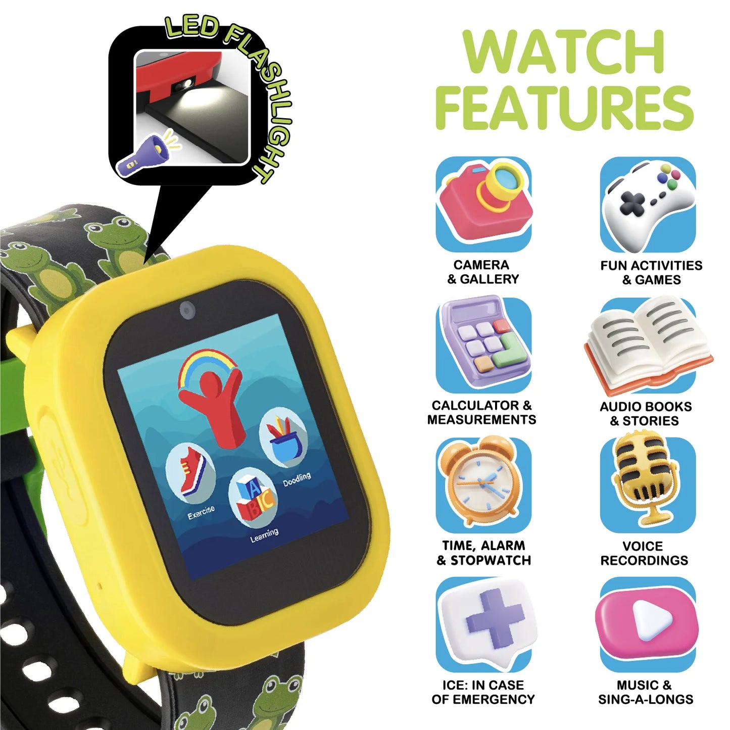 Itech Jr Frog Smartwatch for Kids with On-Ear Light-Up Bluetooth Headphones
