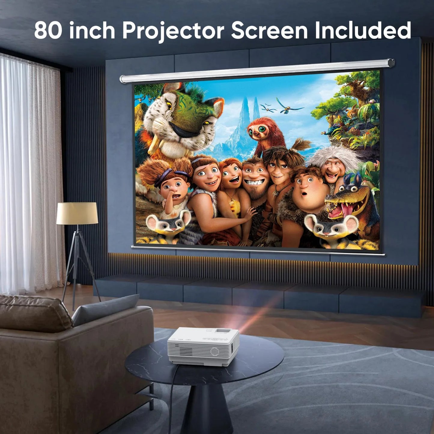 Mini Projector with Bluetooth 5.2 and Screen, 1080P HD Movie Projection, Supports Up to 200" Screen