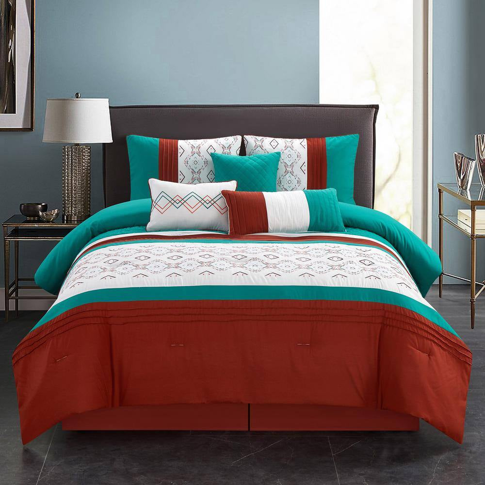 7-Piece Multi-Colored Patchwork Polyester King Comforter Set Luxury Bed in a Bag