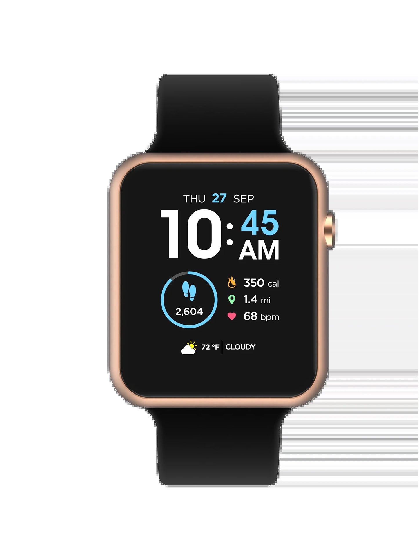Fusion 3 Unisex Rectangular Smartwatch in Black with Silicone Strap