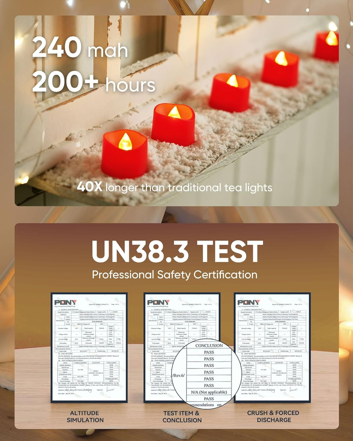 Red Battery-Operated Tea Light Candles, 200+ Hour Flameless Flickering LED Tealights for Events and Celebrations, 24-Pack