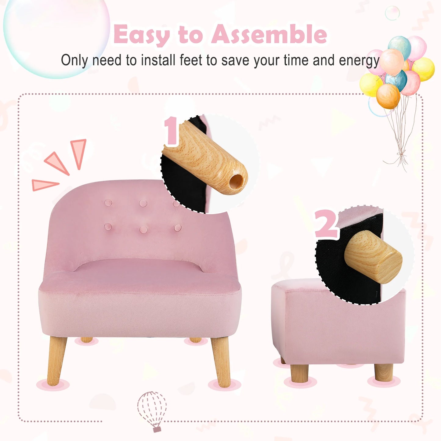 Kids Sofa Chair W/ Ottoman Velvet Upholstered Couch