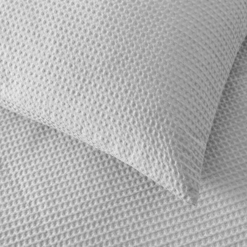 Waffle Pique 3-Piece Grey Solid Cotton Queen Comforter Set