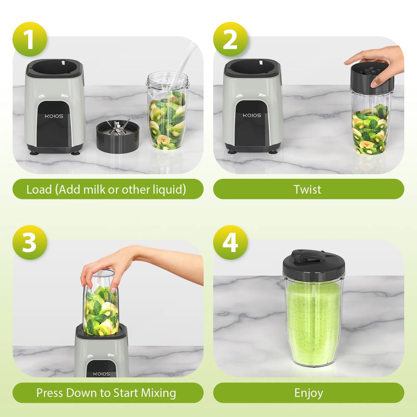 900W Professional Blender for Smoothies and Shakes with 2 Travel Cups and 1 Grinding Cup, Ideal for Ice Crushing and Frozen Beverages, BPA-Free
