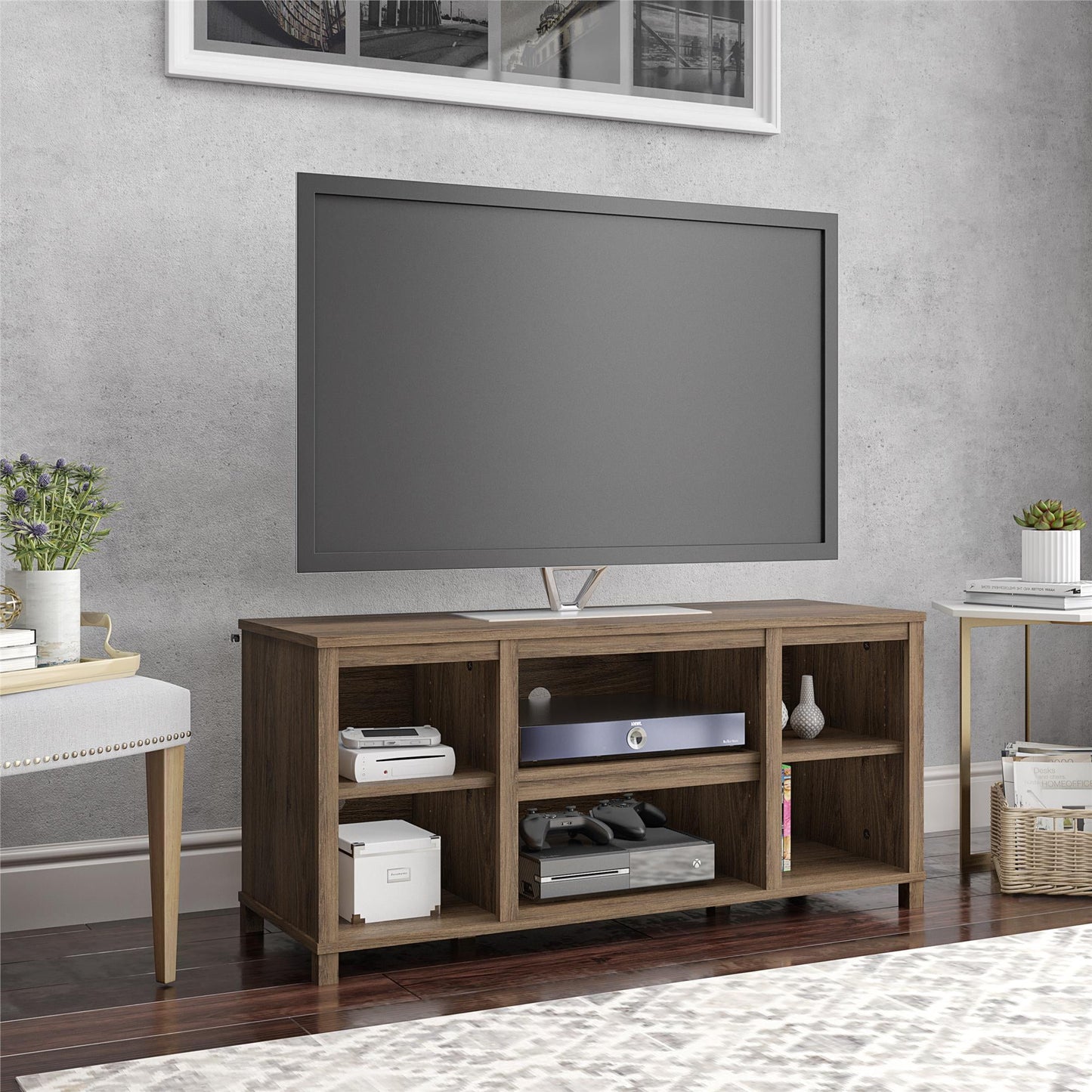Parsons TV Stand for TVs up to 50 inches in Rustic Oak Finish