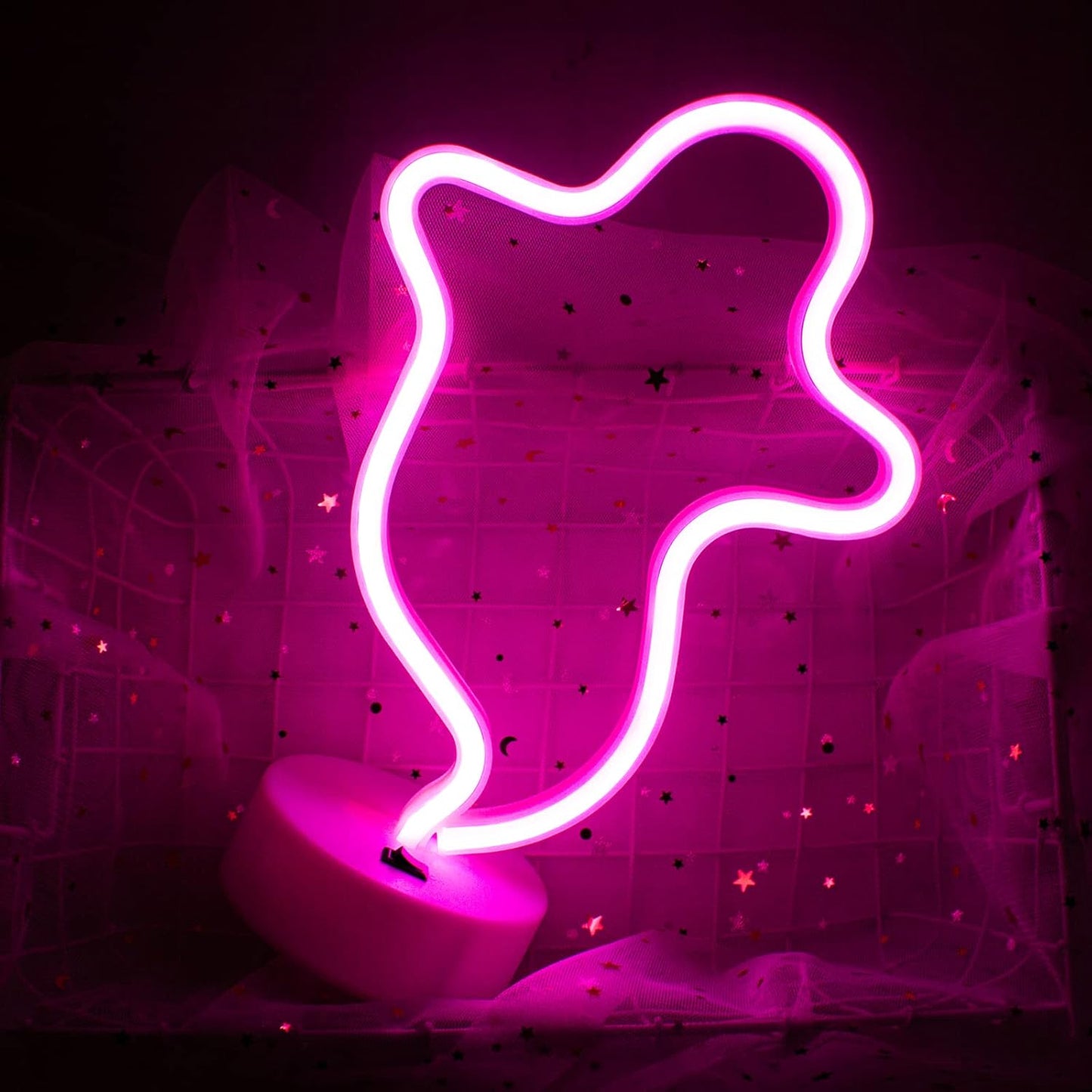 Ghost LED Neon Wall Sign - Halloween Decor, Battery-Operated Pink Neon Light for Bedroom, Christmas Parties, Weddings, and Kids' Rooms
