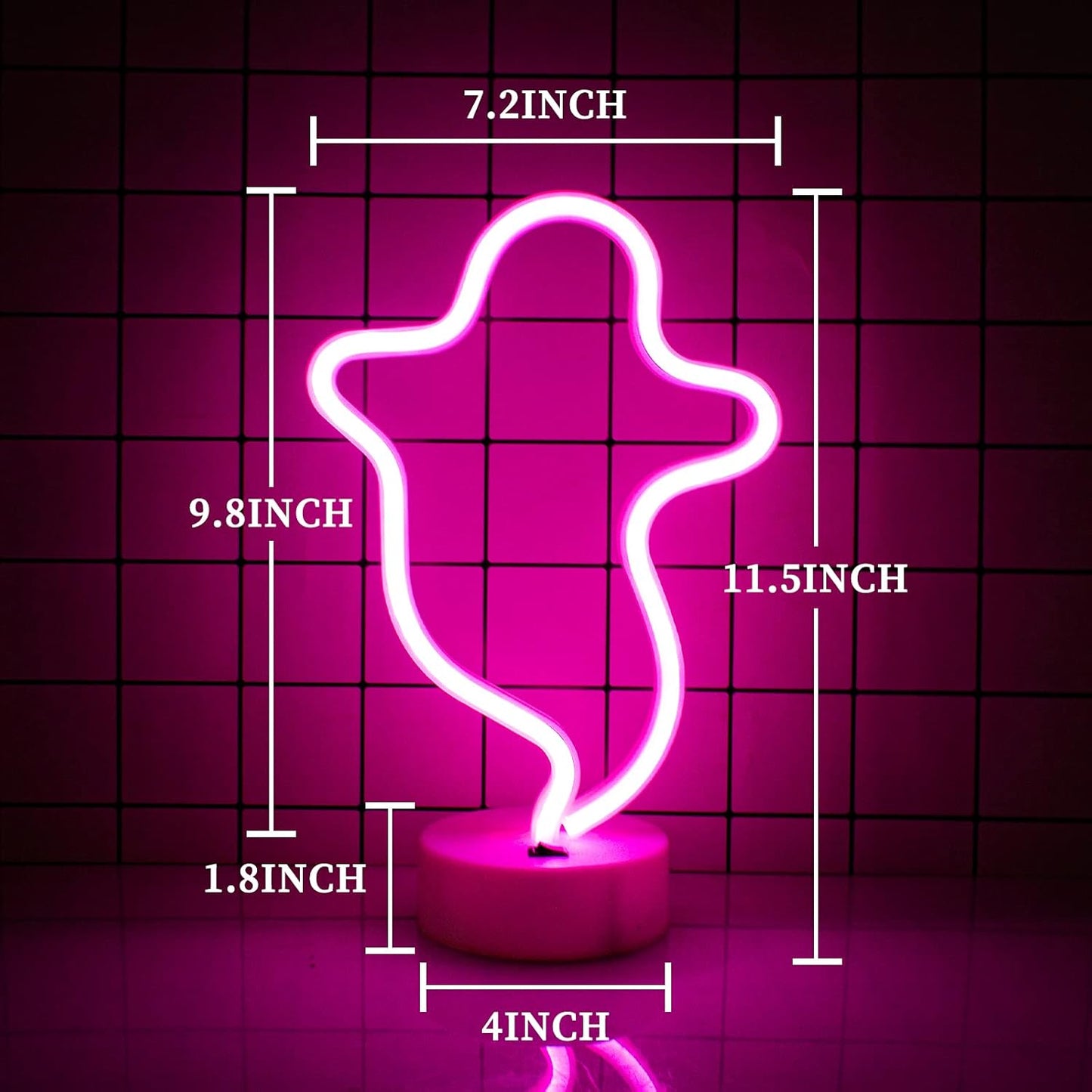 Ghost LED Neon Wall Sign - Halloween Decor, Battery-Operated Pink Neon Light for Bedroom, Christmas Parties, Weddings, and Kids' Rooms