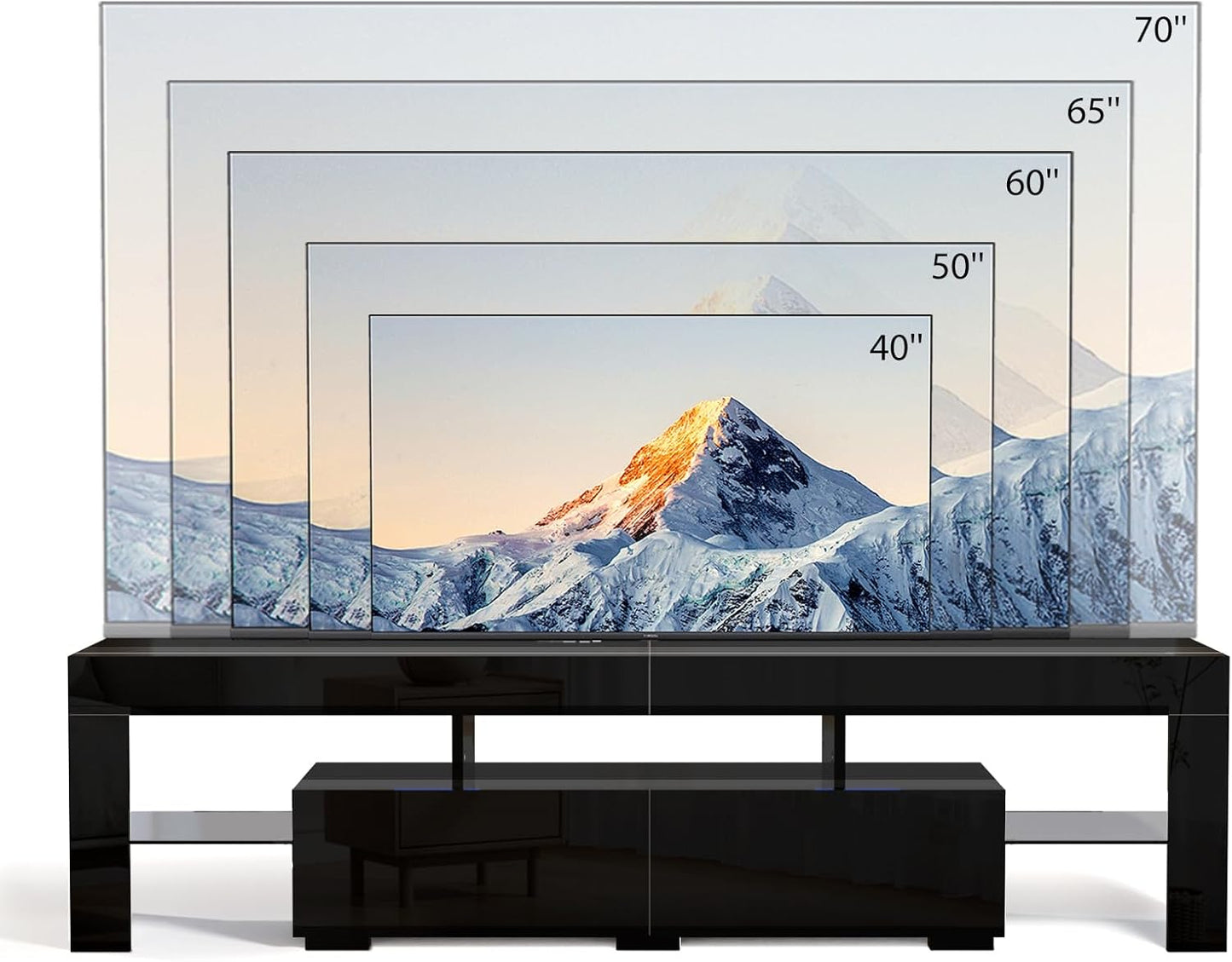 Modern LED TV Stand for TVs up to 70 Inches, Stylish Entertainment Center with LED Lighting and Storage Solutions for Living Room (Black, 63" x 14" x 18")