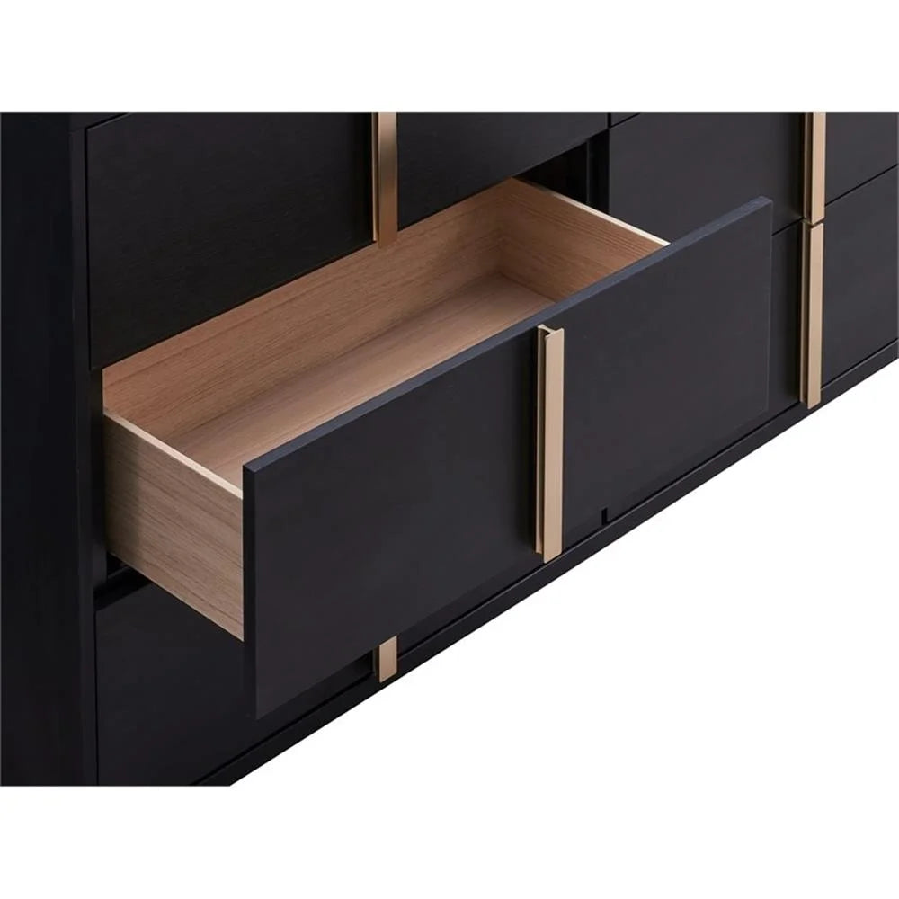 Contemporary 4-Piece Black and Gold Wood Queen Bedroom Set by