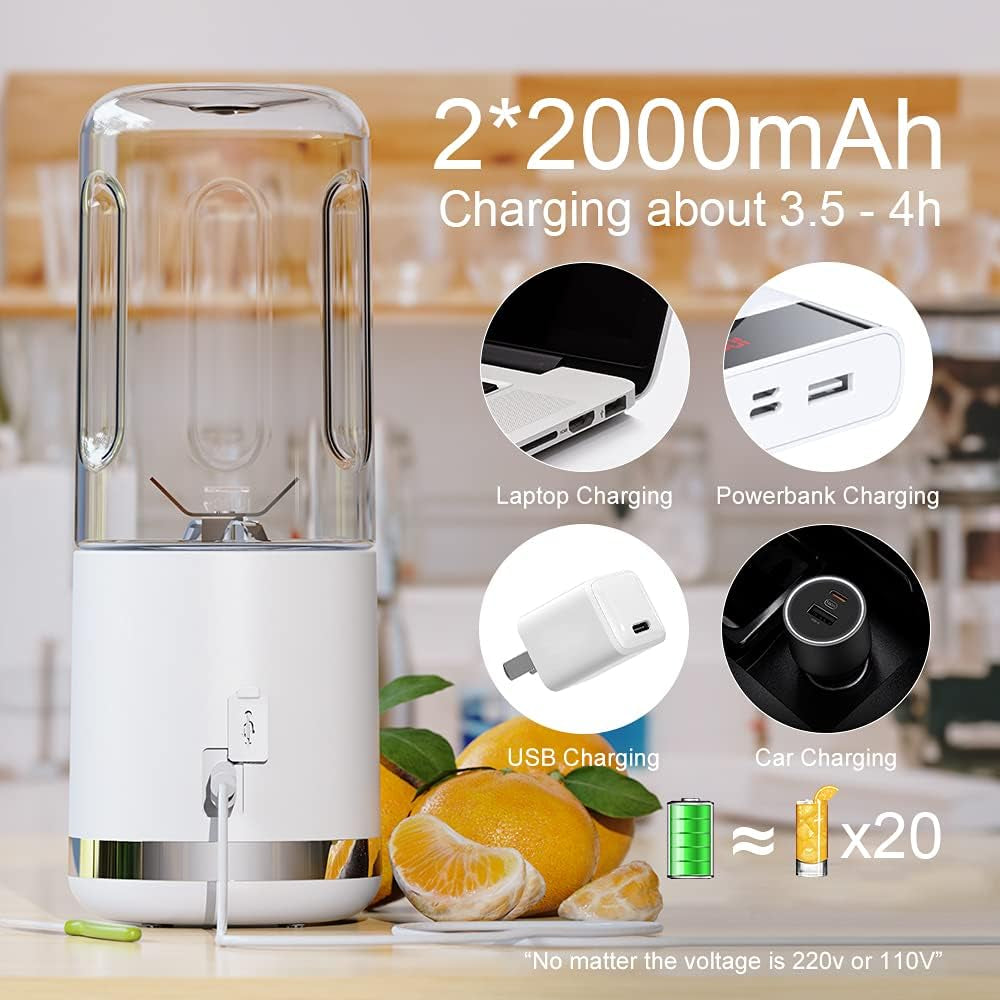 Portable USB Rechargeable Blender with Smart LCD Display - 15.2Oz Personal Size Mixer for Shakes and Smoothies, Ideal for Sports, Travel, Office, and Gym
