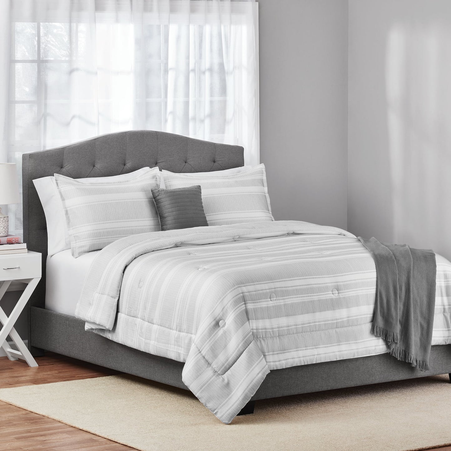 King Size 5-Piece Black and White Striped Comforter Set