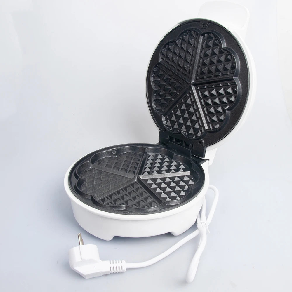 Waffle Iron ,Non-Stick Cooking Plates, 5 Waffles at Once, Compact and Easy to Clean Mini Heart Waffle Maker, 1000W, White