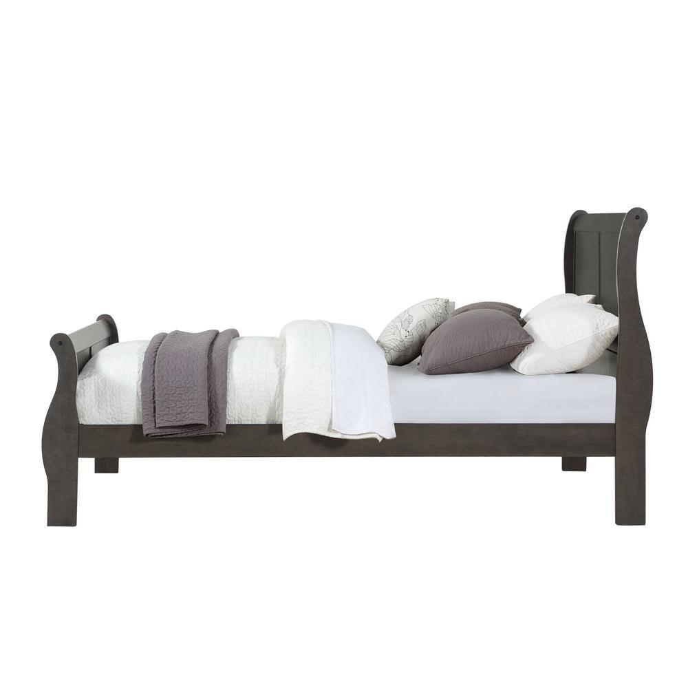 Louis Philippe Gray Wood Frame King Panel Bed with Low Profile Footboard