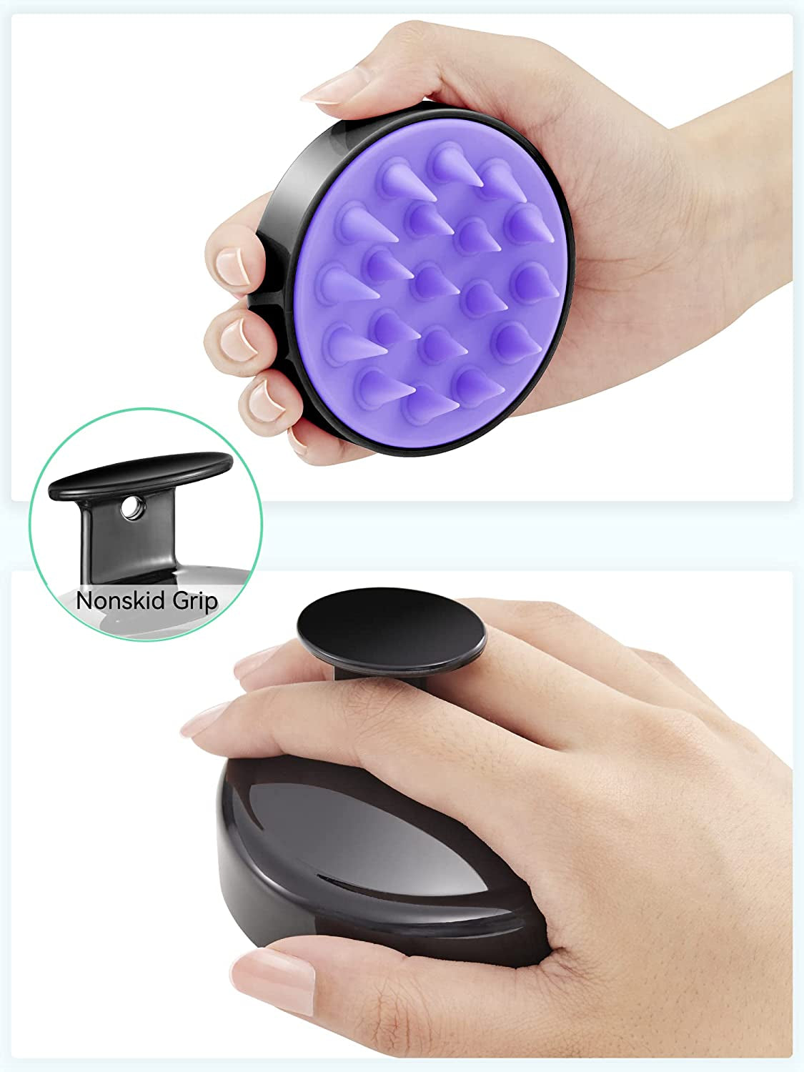 Silicone Scalp Massager and Shampoo Brush for Hair Growth, Exfoliation, and Dandruff Removal - Suitable for All Hair Types, Black