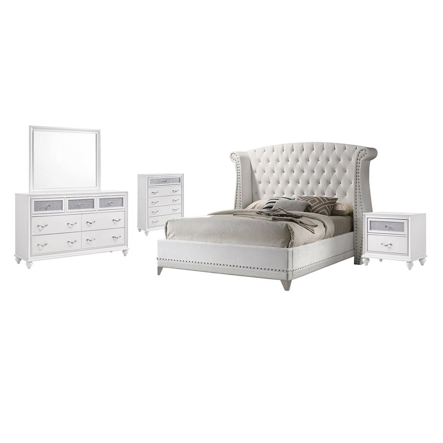 Barzini 5-Piece Glam Upholstered Queen Bedroom Set by in White