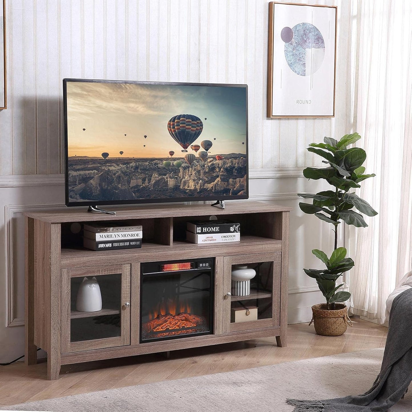 Modern Wood TV Stand and Entertainment Center with Storage for TVs up to 65