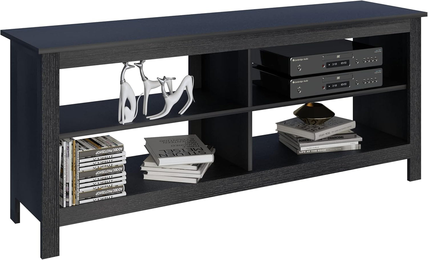 Black TV Stand for 50-Inch Television with Storage Shelves - Versatile Entertainment Center and Media Console for Living Room and Bedroom