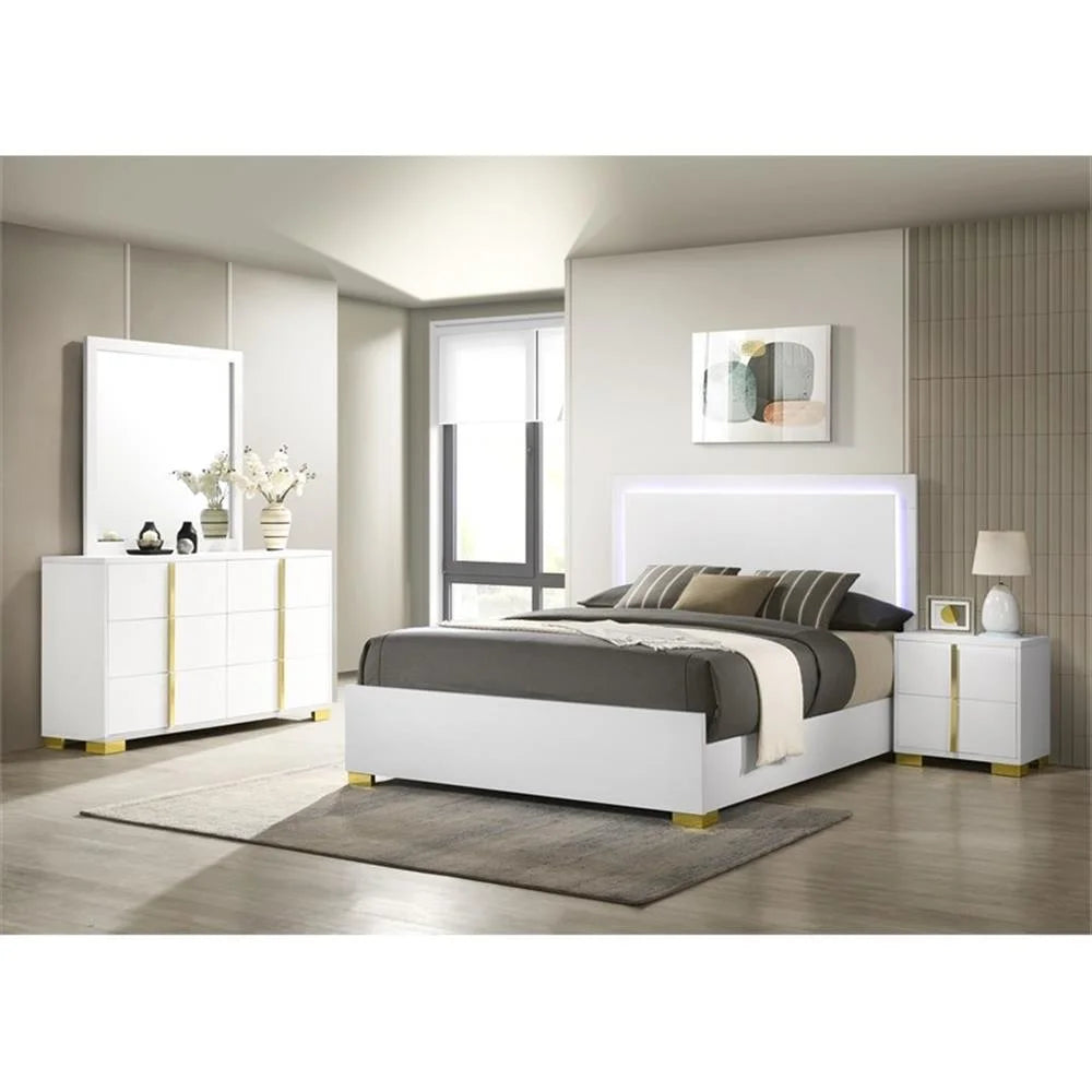 Contemporary 4-Piece Queen Bedroom Set in White and Gold by