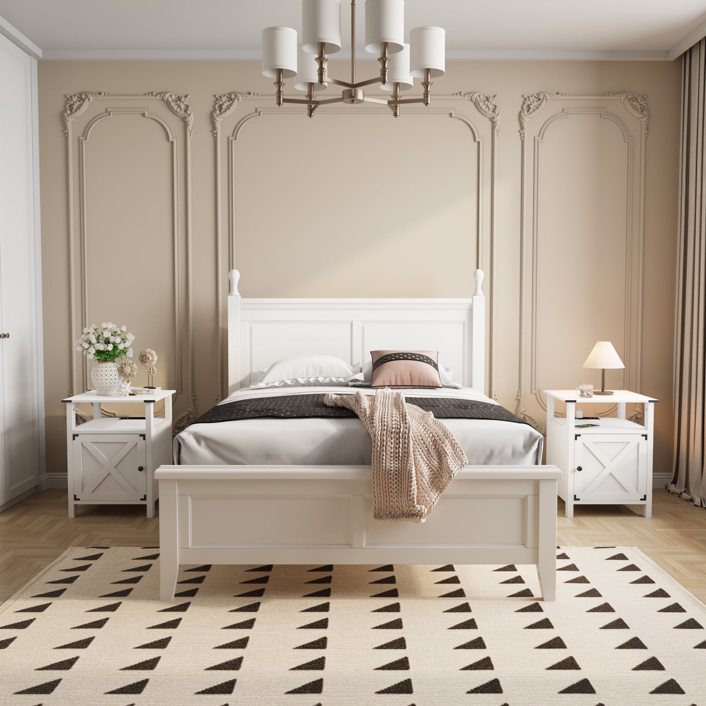 Set of 2 White Farmhouse Nightstands for Bedroom Furniture
