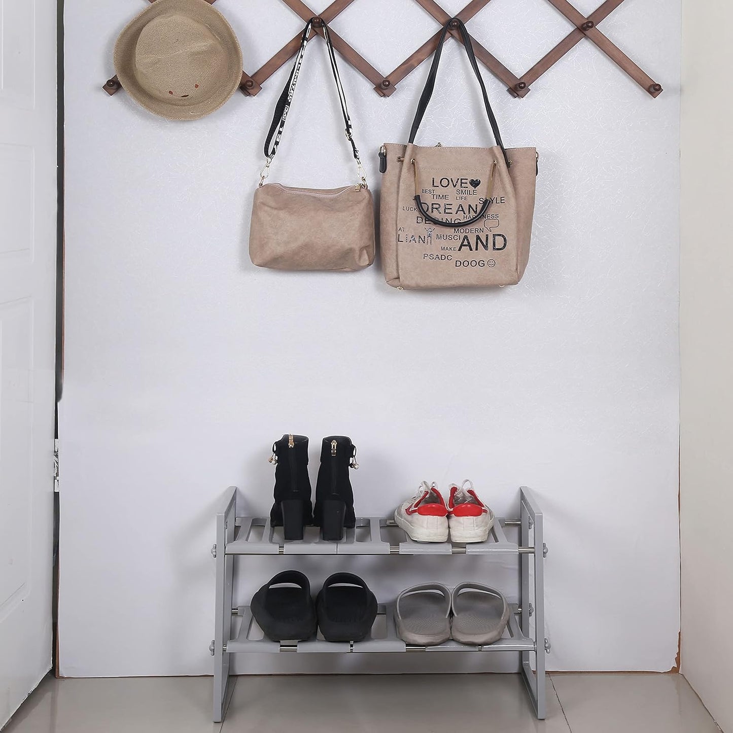 under Sink Expandable Shelf Organizer Rack, 2-Tier Adjustable Storage Shelves(Expands 15-3/8 to 26Inches, Grey)
