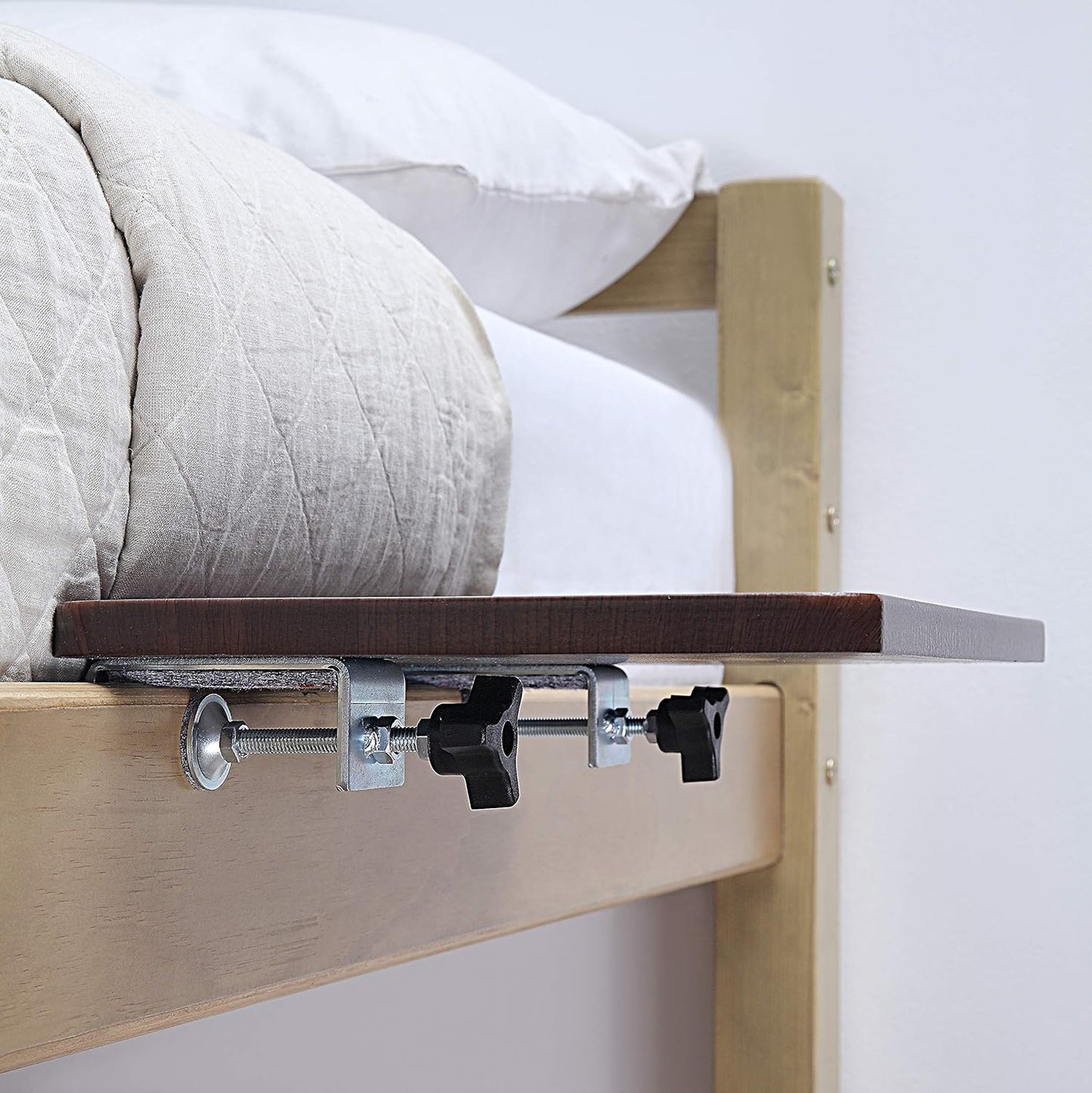 Clamp-On Bedside Shelf and Office Divider for Bunk Beds and Lofts - Standard Size (13.78" x 9.84" x 2.21", Dark Oak)