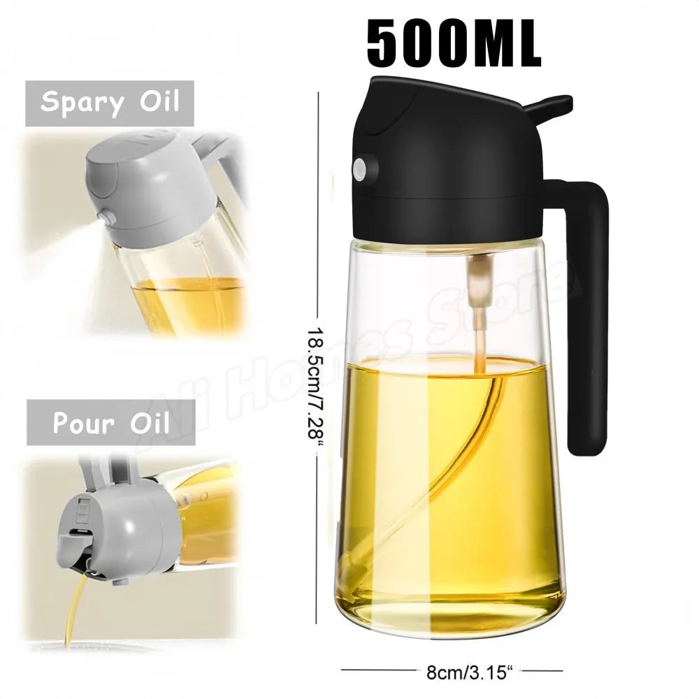 Spray for Olive Oil Dispenser Plastic 2 in 1 Oil Spray&Pour Oil Mister Bottle Cooking BBQ Baking Airfryer 500ML for Oil Bottles