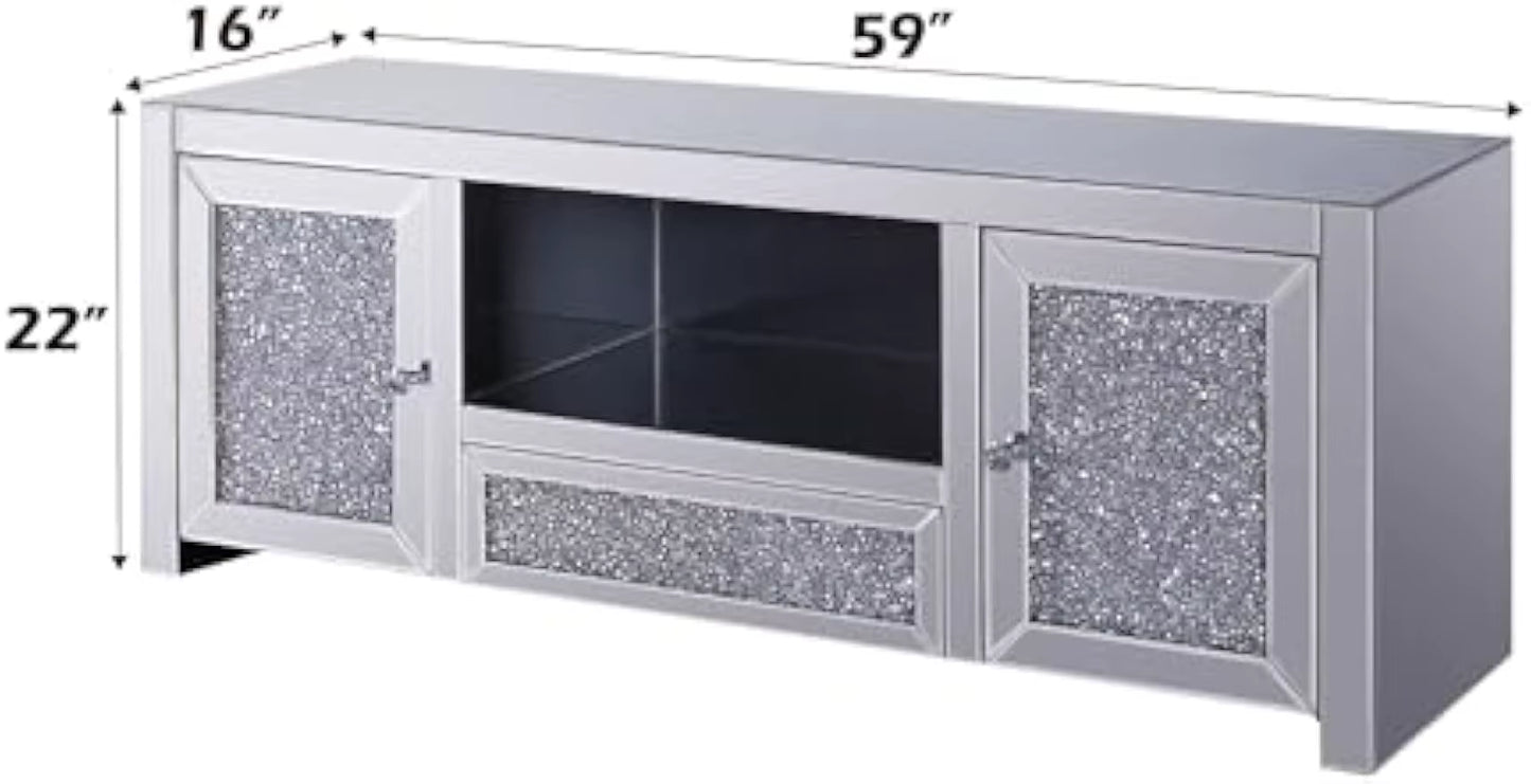 Furniture TV Stand, Mirrored and Faux Diamonds Tv Stand Living Room Furniture Fireplace Tv Stand