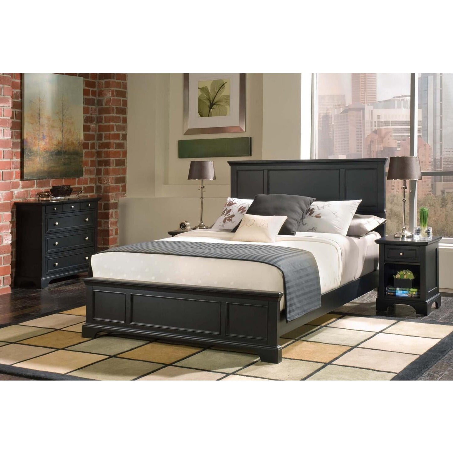 Bedford Ebony Wood Queen Bedroom Set with Nightstand and Chest