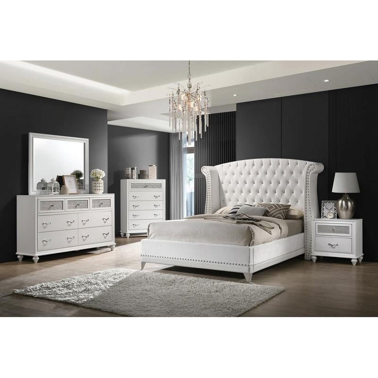 Barzini 5-Piece Glam Upholstered Queen Bedroom Set by in White