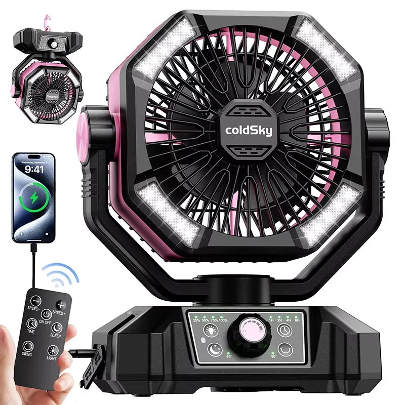 20000Mah Outdoor Fan with 4 LED Lantern 8 Speeds Desk
