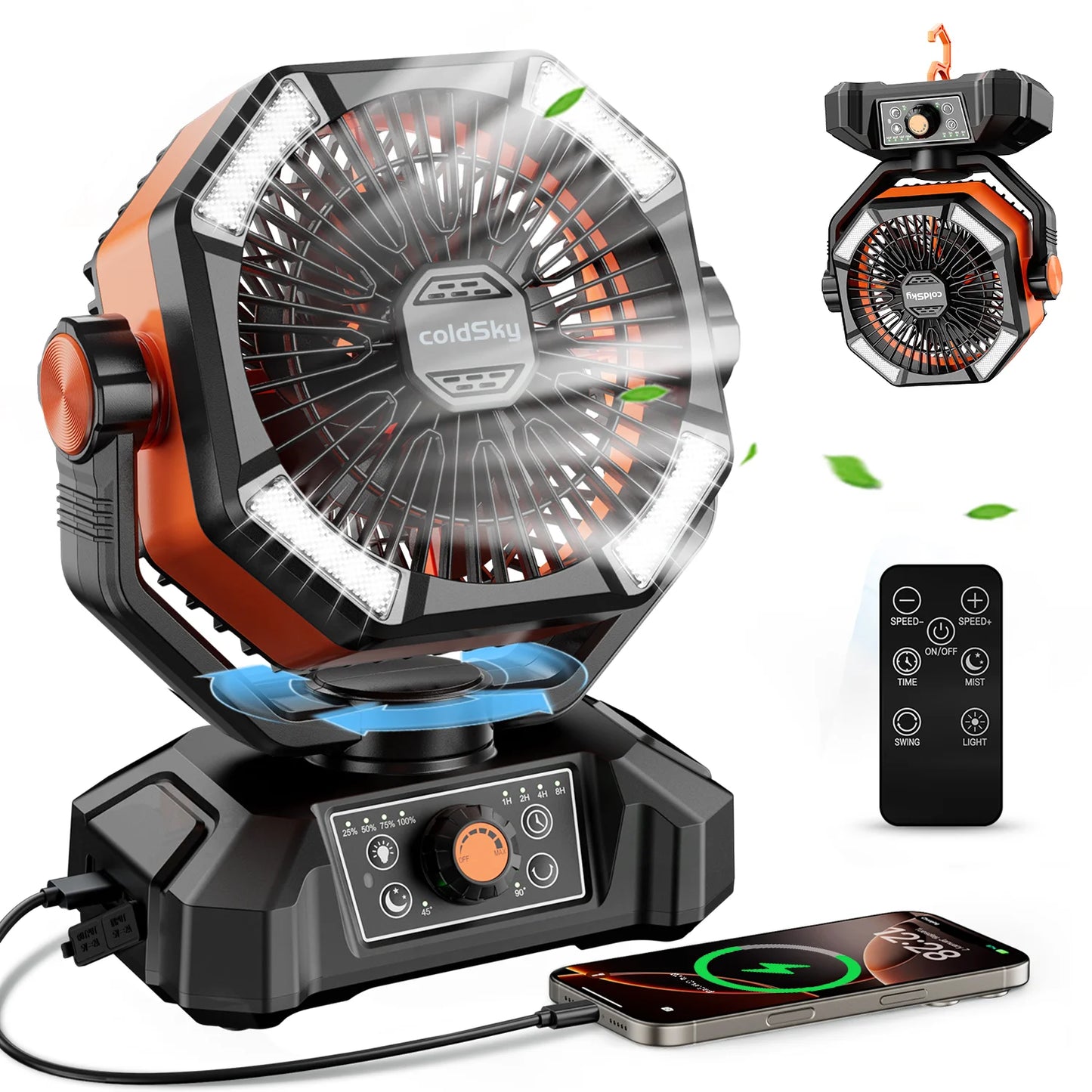 20000Mah Outdoor Fan with 4 LED Lantern 8 Speeds Desk