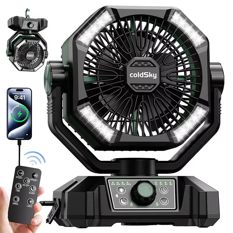 20000Mah Outdoor Fan with 4 LED Lantern 8 Speeds Desk