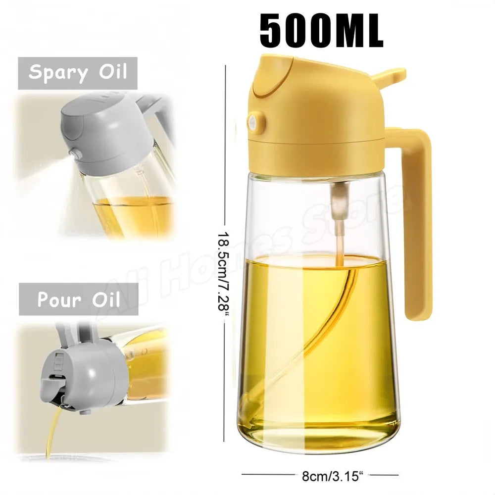 Spray for Olive Oil Dispenser Plastic 2 in 1 Oil Spray&Pour Oil Mister Bottle Cooking BBQ Baking Airfryer 500ML for Oil Bottles