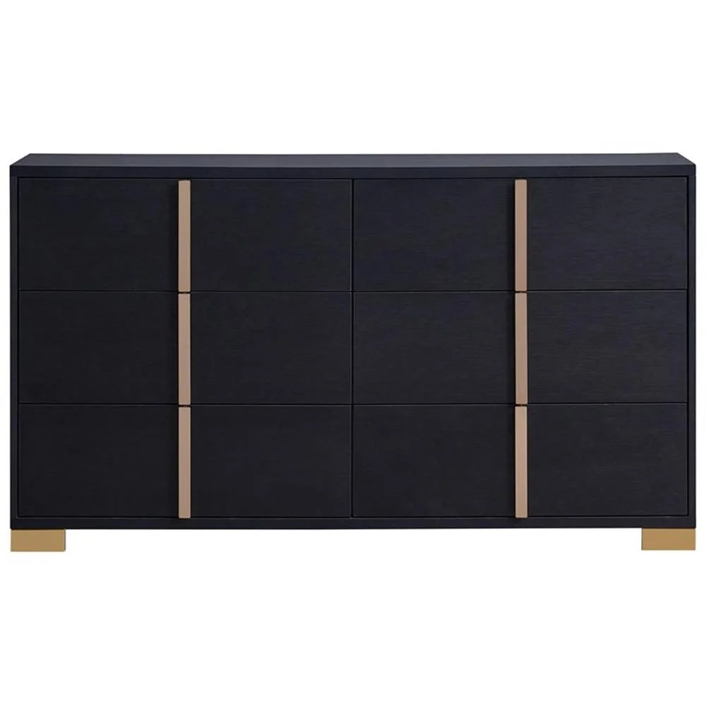 Contemporary 4-Piece Black and Gold Wood Queen Bedroom Set by