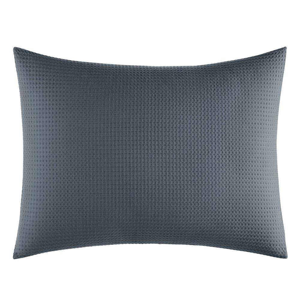 Waffle Pique 3-Piece Blue Solid Cotton Queen Duvet Cover Set
