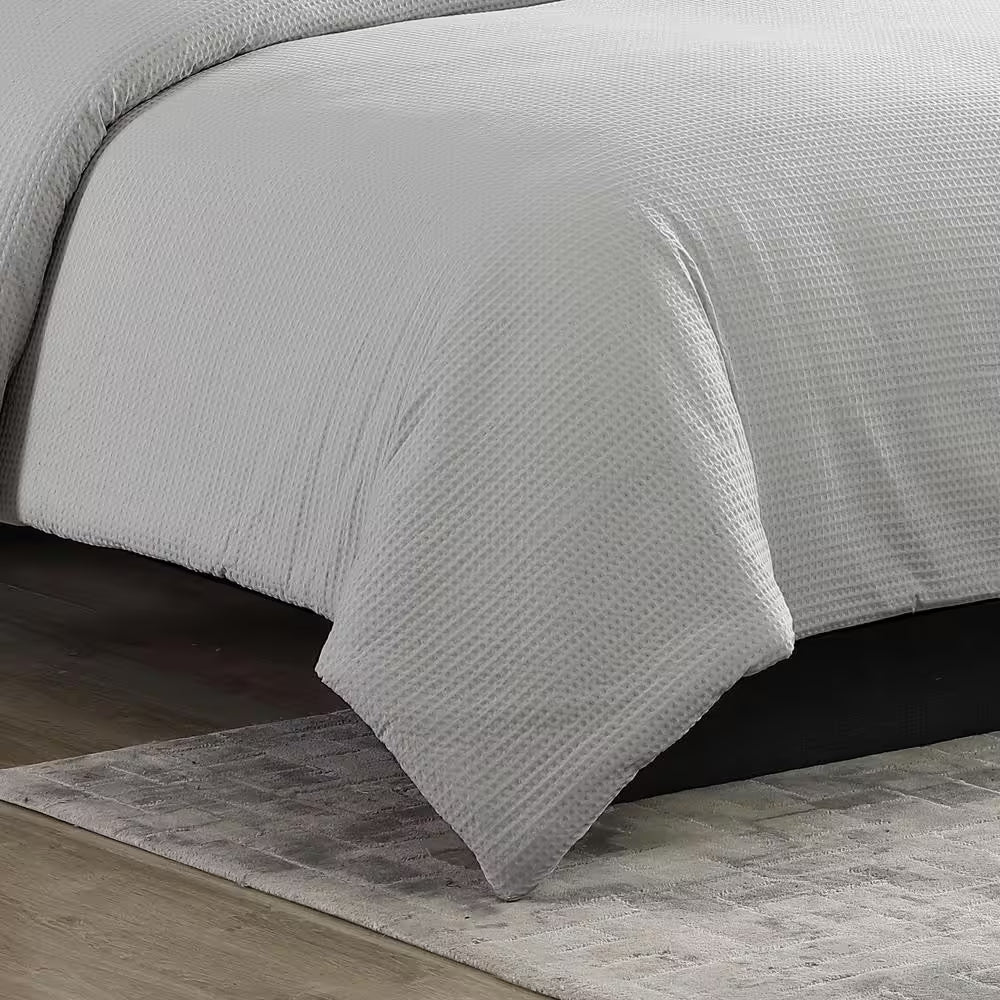 Waffle Pique 3-Piece Grey Solid Cotton Queen Comforter Set