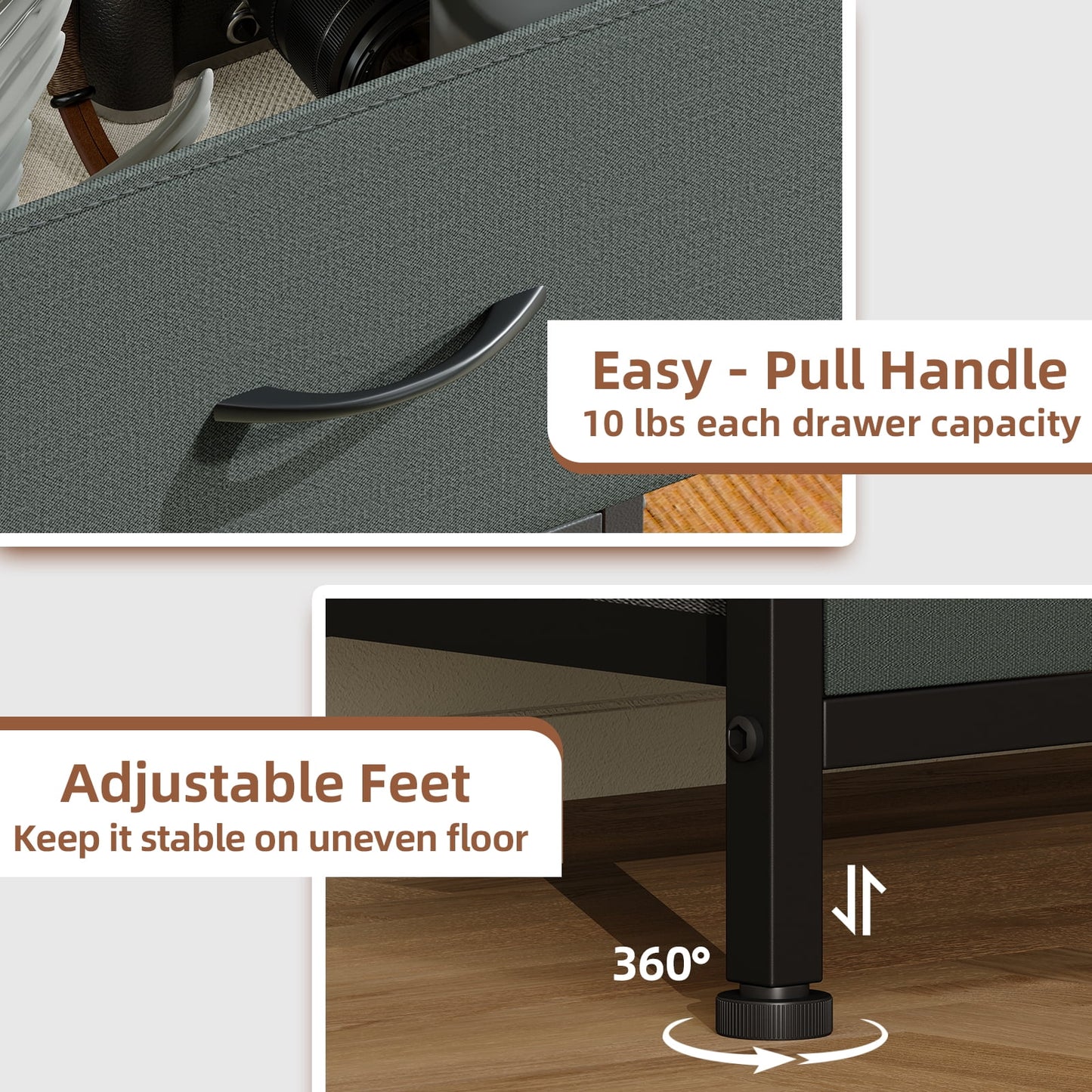 Charcoal Grey Nightstands - Set of 2 Small Bedside Tables for Bedroom and Closet