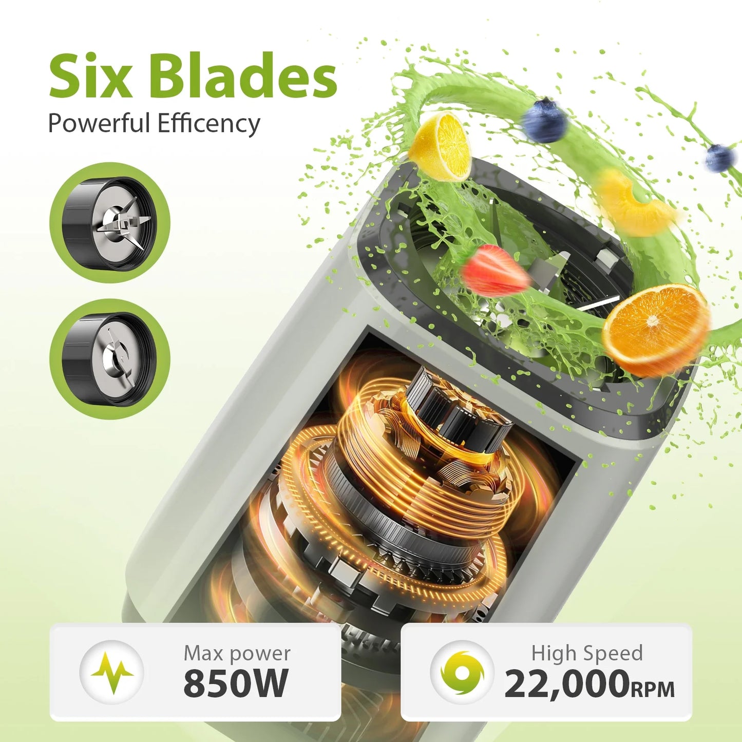 900W Professional Blender for Smoothies and Shakes with 2 Travel Cups and 1 Grinding Cup, Ideal for Ice Crushing and Frozen Beverages, BPA-Free