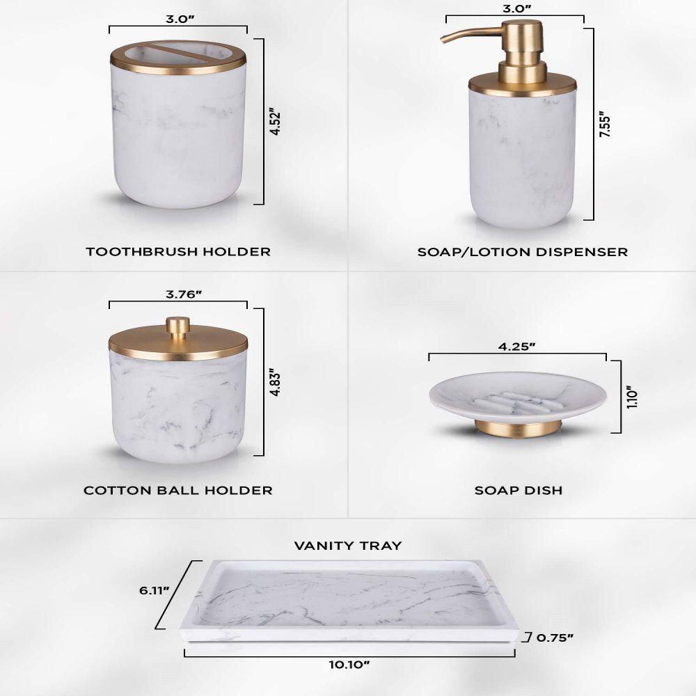 5-Piece Antique Brass Vanity Accessory Set