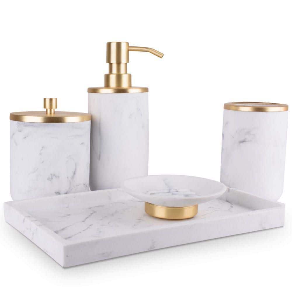 5-Piece Antique Brass Vanity Accessory Set
