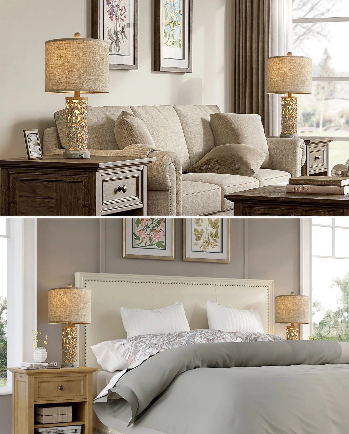 Set of 2 Dimmable 22" Farmhouse Touch Table Lamps with USB Ports for Living Room and Bedroom (Bulbs Included)