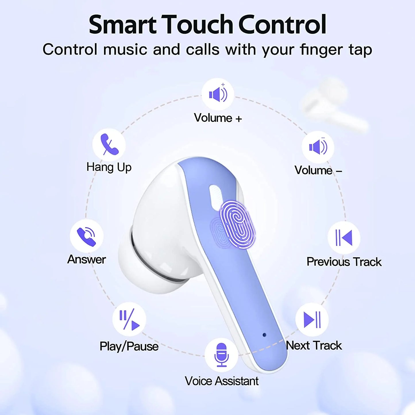 True Wireless Bluetooth Earbuds with 60 Hours Playback, LED Power Display, IPX5 Waterproof, Wireless Charging Case, and Built-in Microphone for TV, Smartphone, Laptop, and Sports